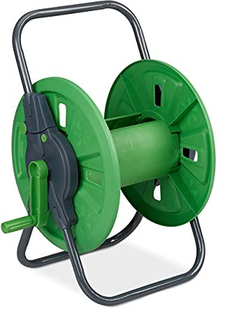 Relaxdays Schlauchtrommel, Schlauchaufroller ohne Schlauch, für 45 m 1/2 Gartenschlauch, Schlauchrolle Boden, grün/grau