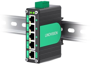 LINOVISION Switch POE industriale a 5 porte Gigabit solari con amplificatore di tensione da DC9V-54V a DC48V,4 porte POE IEEE802.3af/at 30W@120W,IP40, per sistemi di alimentazione solare/RV Truck/VoIP