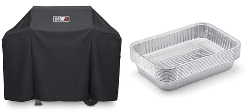 Weber 7183 Spirit 300 Cover, Black, 95.0 cm*62.0 cm*55.0 cm & 6415 Drip Pans 10-Piece, Small, Silver