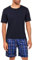 Uniexcosm Mens Short Pyjamas Set Classic Plaid Sleepwear T-Shirt Top with Shorts Bottoms Cotton Pjs Set Loungewear Summer A-Navy Blue XL