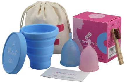 Femplete Menstrual Cup Kit Set of 2 Period Silicone Steriliser Feminine Hygiene Alternative to Tampons & Pads