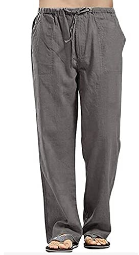 Sprifloral Herrenhose aus Leinen einfarbig entspannte Passform lässige Yogahose gerade Beine Hose