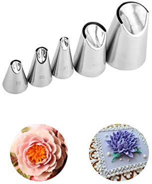 Set di ugelli per tubazioni a forma di crisantemo, con bocchetta a tulipano, per decorazione di crema al burro, per decorare torte, cupcake, 5 pezzi