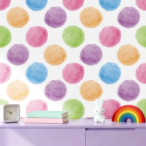 ReWallpaper Peel and Stick Wallpaper Kids Bedroom Geometric Wallpaper Self Adhesive Bathroom Wallpaper Waterproof White Colorful Sticky Vinyl Wrap for Furniture Patterned Dot Pink 44.5cm×3m