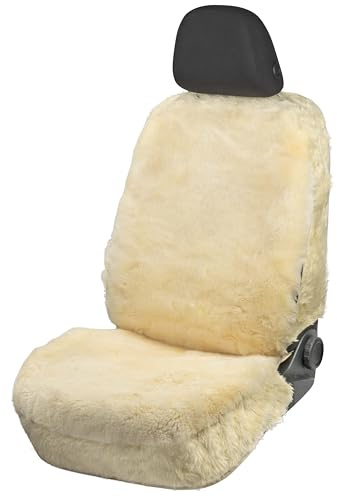 WALSER Housse de siège auto en peau d'agneau Mona, 100% peau de mouton Housse de siège pour voiture, 1 pièce de fourrure d'agneau housses de sièges avant de voiture beige