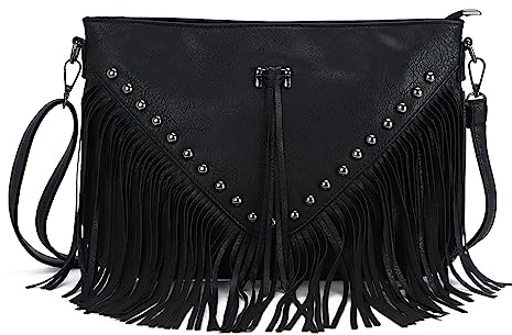 EVEOUT Borsa a tracolla con frange da Donna Moda Borsa nappa con rivetti sintesi Borse a spalla con nappa