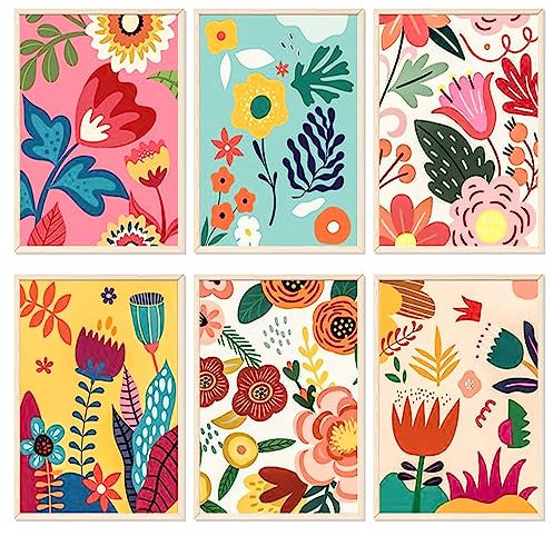 YALKIN 6 Packungen Malen nach Zahlen für Erwachsene, DIY-Blume mit Pinsel und Acrylfarben, 20 x 30 cm, flammenloses Ölgemälde-Set als Geschenk für Freunde, Weihnachten