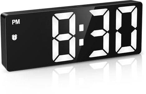 OQIMAX Digital LED-väckarklocka, klocka med stor LED-skärm, temperaturvisning, bärbar klocka med snooze, 12/24-timmarsvisning, 3 ljusstyrkor, röststyrningsfunktion, för sovrum och kontor