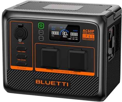 BLUETTI Portable Power Station AC60P, 600Wh Kapazität, 1000W (1200W Peak) AC Ausgänge, Kompakte Energielösung für Unterwegs