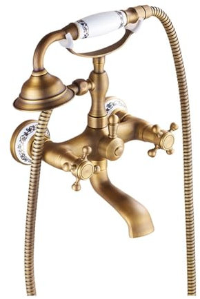 BiaoTeng Robinet Baignoire Avec Douchette Vintage antique 2 Fonctions Robinet De Baignoire Mural Mitigeur Laiton Mitigeur Baignoire Retro, antique
