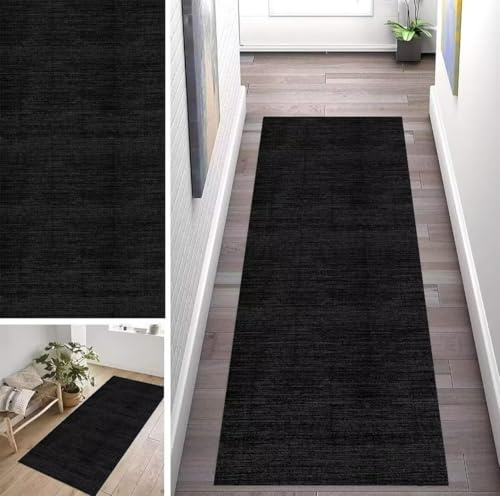 ZUZEKU Alfombra abstracta para pasillo, cocina, lavable, antideslizante, 60 x 200 cm, vintage, negra, larga, para cocina, pasillo, salón, dormitorio, venta por metros, personalizable