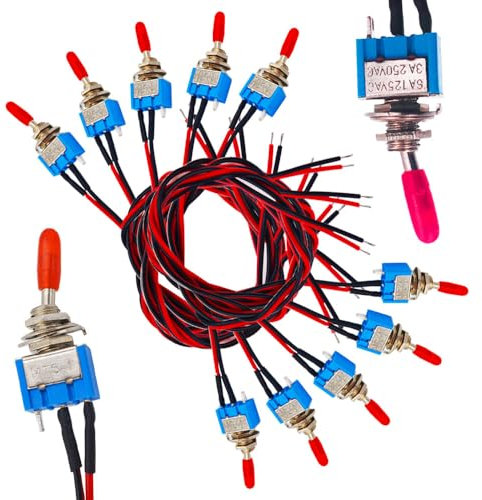 Senvenelec 10Pcs Mini Kippschalter, 2-Position 3-Pin Schalter, Spst 3v, 5v, 12v, 220V, 240v, passend für Autos, LKWs, Schiffe und Instrumententafeln, mit 30cm vorverdrahtetem.