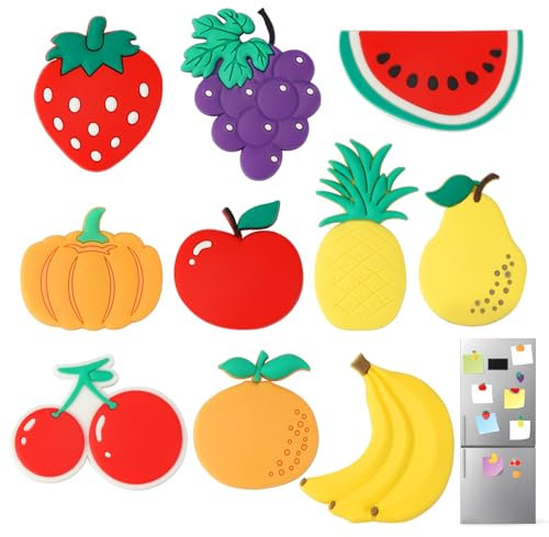 10 Pièces Aimants Frigo Fruits, Aimant Tableau Decoratif, Réfrigérateur Aimants Couleur, Aimant Magnétique Enfant Silicone 3D, Aimants pour Réfrigérateur Adapté au Cuisine, Salle Classe, Bureau