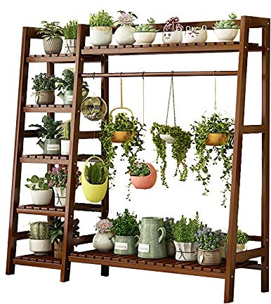 Växtställ i trä, Utomhusträdgård Inomhus Balkong Förvaringsställ, Stående Planteringsbord Trästege Planteringsställ, 140cmx110cm