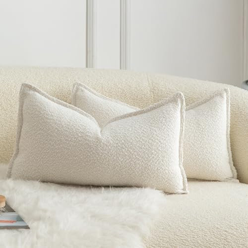 Mandioo 2er Set Dekorativer Kissenbezug Woven Textured Sofakissen Dekokissen Kissenbezüge Super Soft Premium Simple Design Wurfkissenbezug Schlafzimmer Wohnzimmer Cremeweiße 30x50cm
