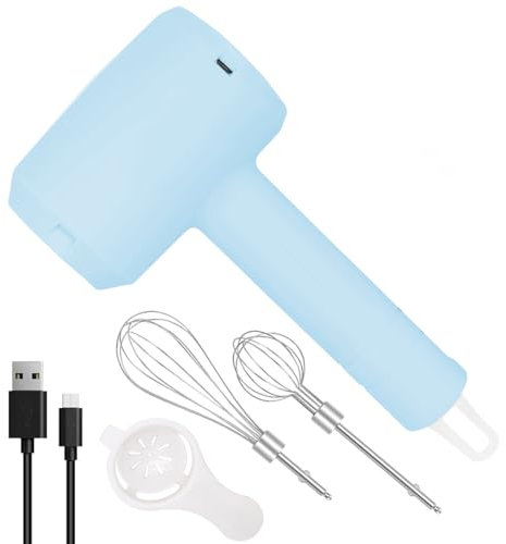 Batidora de Mano Eléctrica LULUWA - con 2 Batidores Desmontables 3 Velocidades Recargable Inalámbrica Portátil para Hornear Batidor de Huevos y Crema Batido (Azul)