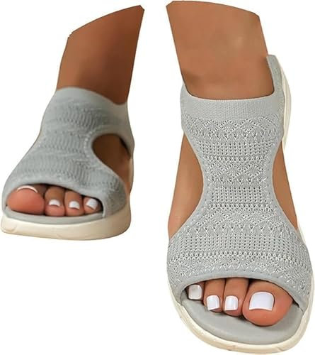 EQWIGKEIT Damen Sandalen Sommer Mesh Orthopädische Schuhe Bequem Waschbare Slingback Orthopädische Slide Sport Sandalen mit Fussbett Outdoor Sommerschuhe Casual Plateau Sandaletten