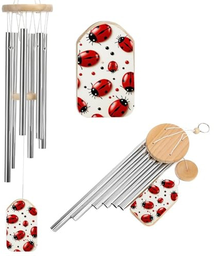 Carillon à vent coccinelle rouge pour l'extérieur - Tons mélodiques apaisants - Carillon commémoratif avec attrape-vent - Décoration à suspendre pour la maison, l'extérieur, le jardin, la terrasse