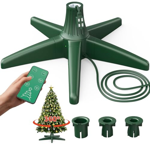 CreiYuan Rotating Christmas Tree Stand, Thickened ABS, Sturdy 5-Legged Design, Includes 3 Adapters & Sockets, Supports up to 7.8ft Rotating Tree Stand for Artificial Christmas Tree