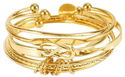 5pcs Gold Bracelet and Bangle Set for Women - Trendy Knot Cuff Stackable Jewelry Gifts