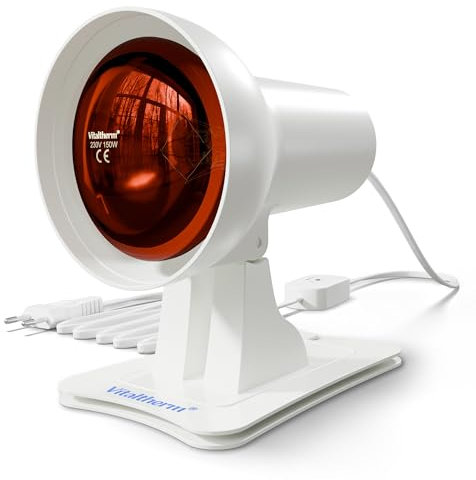 Vitaltherm RW150 Rotlichtlampe 150Watt – Infrarot Wärmelampe mit Timer & Dimmer für Schmerzlinderung, Muskelentspannung und Gesichtspflege | Perfekt für Red Light Therapy und Wellness