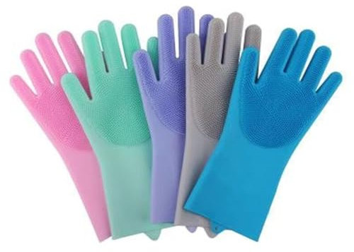 AidSci 5er Set Silikon Spülhandschuhe mit Scrubber, wasserdicht und ölbeständig Magische Spülhandschuhe, Wiederverwendbare Haushalts-Reinigungshandschuhe für Küche, Bad, Auto, Haustierpflege -A