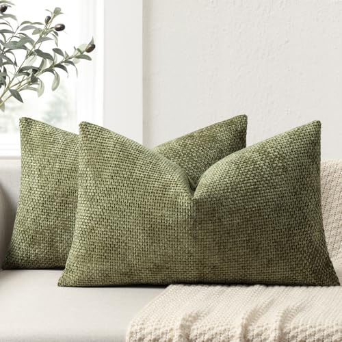 ZWJD Kissenbezug 40x60 2er Set Chenille Kissenbezüge Sofakissen Kissenhüllen Oliv Grün Dekokissen Weiche Sofakissenbezug für Couch, Bett und Wohnzimmer Heimdekoration Luxus Zierkissenbezüge