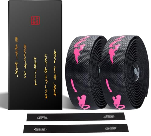 Chooee Cinta Manillar Bicicleta Carretera,3mm Grueso Cintas Manillar Gravel,Fita Guiador Bicicleta Superficie PU Penetración del Patrón Silicona Cómoda Antideslizante.(Negro/Rosa)