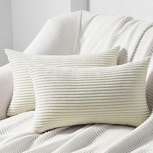 Topfinel Kissenbezug 40x80 Creme Kordsamt 2er Set gestreiftes Muster Kissenbezüge Kissenhülle Dekokissen Sofakissen Couchkissen Dekokissen Zierkissenbezug Deko Kissenhüllen Wohnzimmer