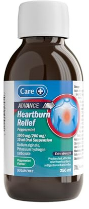 Care Heartburn Advance Oral Suspension, Peppermint, 250ml | For fast acid reflux and indigestion relief, gastric reflux suppression, gentle stomach protection.