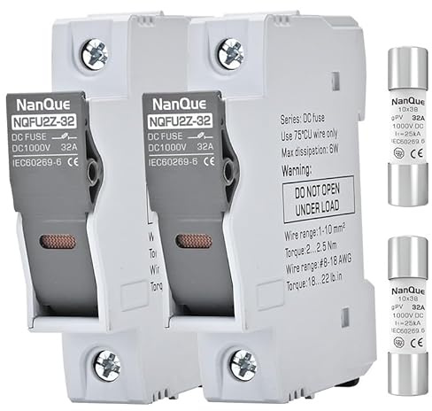 2Pcs DC Fuse Holder with Core Block 100-1000V Solar PV Battery Short-Circuit Protect Single Poles 5/6/8/10/12/15/16/20/25/30/32 Amp 25kA Break Capacity Din Rail Install with Light Indicate (25A)