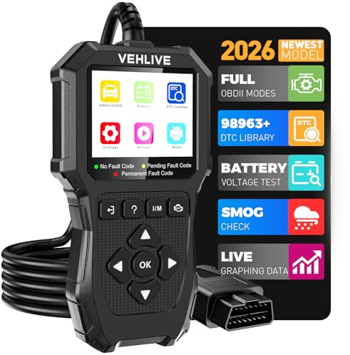 VEHLIVE OBD2 Scanner Diagnostic Tool, Check Engine Light Car Code Reader with Reset, Battery Tester, Live Data, Freeze Frame, I/M Readiness, Car Scanner Diagnostic Tool for All OBDII Car After 1996