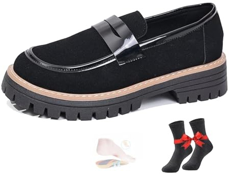 Mocassins habillés à enfiler pour femme, mocassins habillés épais avec semelle à crampons confortables pour le travail et les affaires, Noir , 36 EU