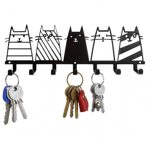 Qnvyw Schlüsselbrett mit 5 Katzen, Schlüsselhalter aus Metall - Robustes Schlüsselboard für die Wand, Schlüsselorganizer für Flur, Wohnung & Büro