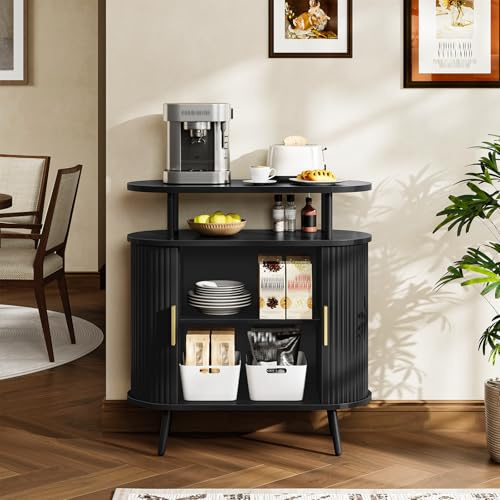 CHOEZON Bathroom Storage Cabinet, Bathroom Cabinet with Sliding Doors, Freestanding Floor Cabinet with Gold Handles, Modern Bathroom Organizer and Storage, for Bathroom, Kitchen, Entryway, Black