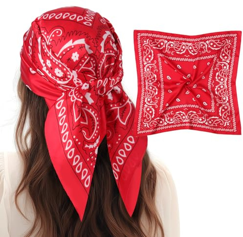 Zimocepuz Red Bandana, Women's Neck Scarf Red Headscarf Silk Bandana Hair Wrap for Women