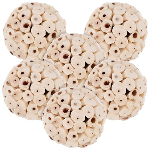 ibasenice Lot de 6 Jouets Naturels à Mâcher en Bois Beige pour Perruches et Petits Animaux, Soins Dentaires et Jeu de Recherche de Nourriture pour Lapins et Cobayes
