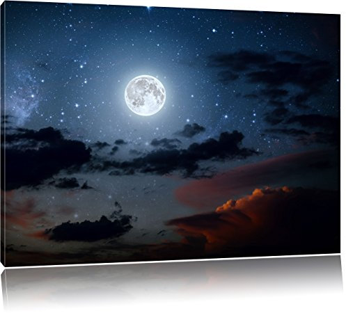 Pixxprint Leuchtender Mond am Nachthimmel, Größe: 60x40cm, Leinwandbild, fertig gespannt, Wandbild, Dekoration, Kunstdruck, kein Poster