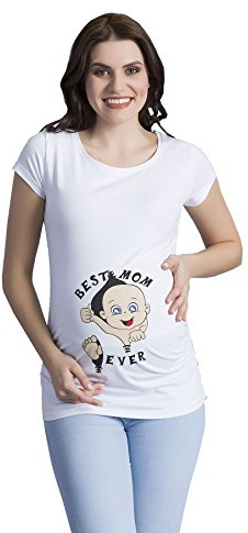 M.M.C. Best Mom Ever - Simpatica graziosa T-Shirt Premaman Manica Corta per la Gravidanza (Bianco, Small)