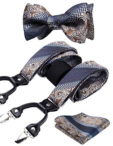 HISDERN Bretelle da uomo Papillon regolabile eleganti Set Paisley motivo floreale 6 Clip