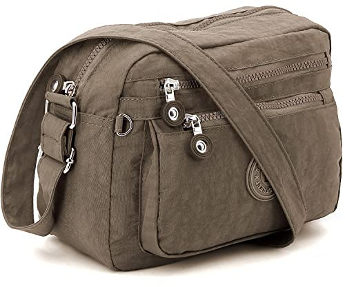 ekavale Kleine Schultertasche aus Wasserabweisendes Nylon – Handtasche für Damen & Mädchen - Crossbody Bag - Leichte Umhängetasche (Braun)