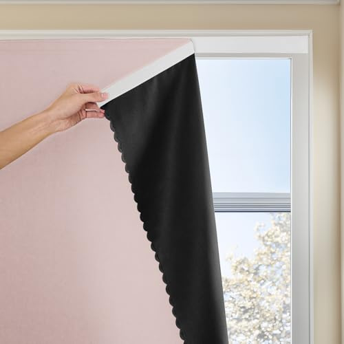 Autohesion Curtains for Windows,Bedroom Blackout Curtains for - Thermal Lnsulated No Drill Curtains Room Darkening Black Small Drapes, JILRON,(1 Panels,35Wx54L inch-Tender Pink)