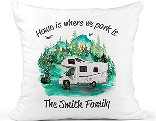 Personalised Motorhome Cushion - Family Name - Home Is Where We Park It