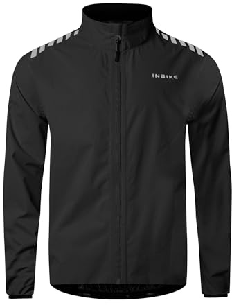 INBIKE Chubasquero Hombre Impermeable Chaqueta Cortavientos Corta Vientos d Mujer Running Ciclismo Ropa Bicicleta Reflectante Deportes Al Aire Libre Negro M