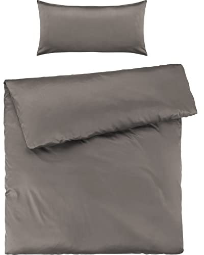 Pure Label Mako Satin Bettwäsche Taupe 135 x 200 cm mit Kissenbezug 40 x 80 cm aus 100% Baumwolle - Traumhaft weiches Mako Satin Bettwäsche Set in Uni