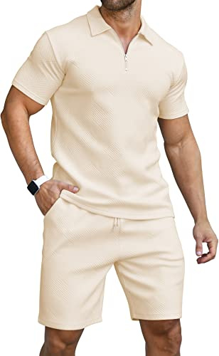 KUYIGO Hombres Polo y Pantalones Cortos 2-Piezas Conjunto Chandal Verano Ropa Moda Casual Sudaderas M-3XL