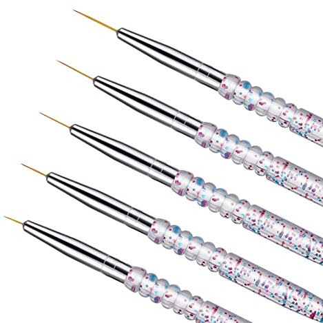 Lusofie Nail Art Zeichenstift 5 Stück Acryl Nagelpinsel Dünner Nagelgel Polierpinsel Nageldesign Pinsel Detail Eyeliner Pinsel Nail Brush für Nail Art Einfacher Griff (7/9/11/15/20 mm)