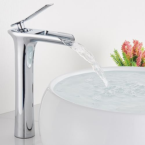 Badezimmer-Waschtischarmatur, Warm- und Kaltwasserhahn, Chrom, hoch, eins