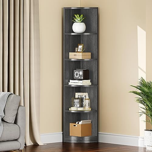 YITAHOME Bücherregal, Eckregal mit 6 Ebenen, freistehende Aufbewahrungsregale, Bücherregal aus Holz, 30X30X180CM für Küche, Schlafzimmer, Wohnzimmer, Büro