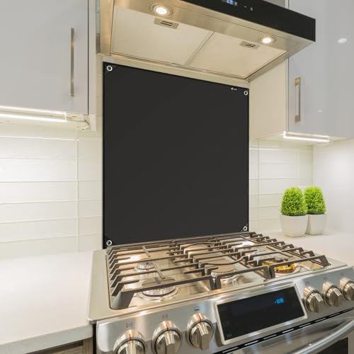 FLASLD Protector de salpicaduras para estufa, panel de metal para cocina, ultra plano, fácil de limpiar e instalar (24 x 30 pulgadas, negro)